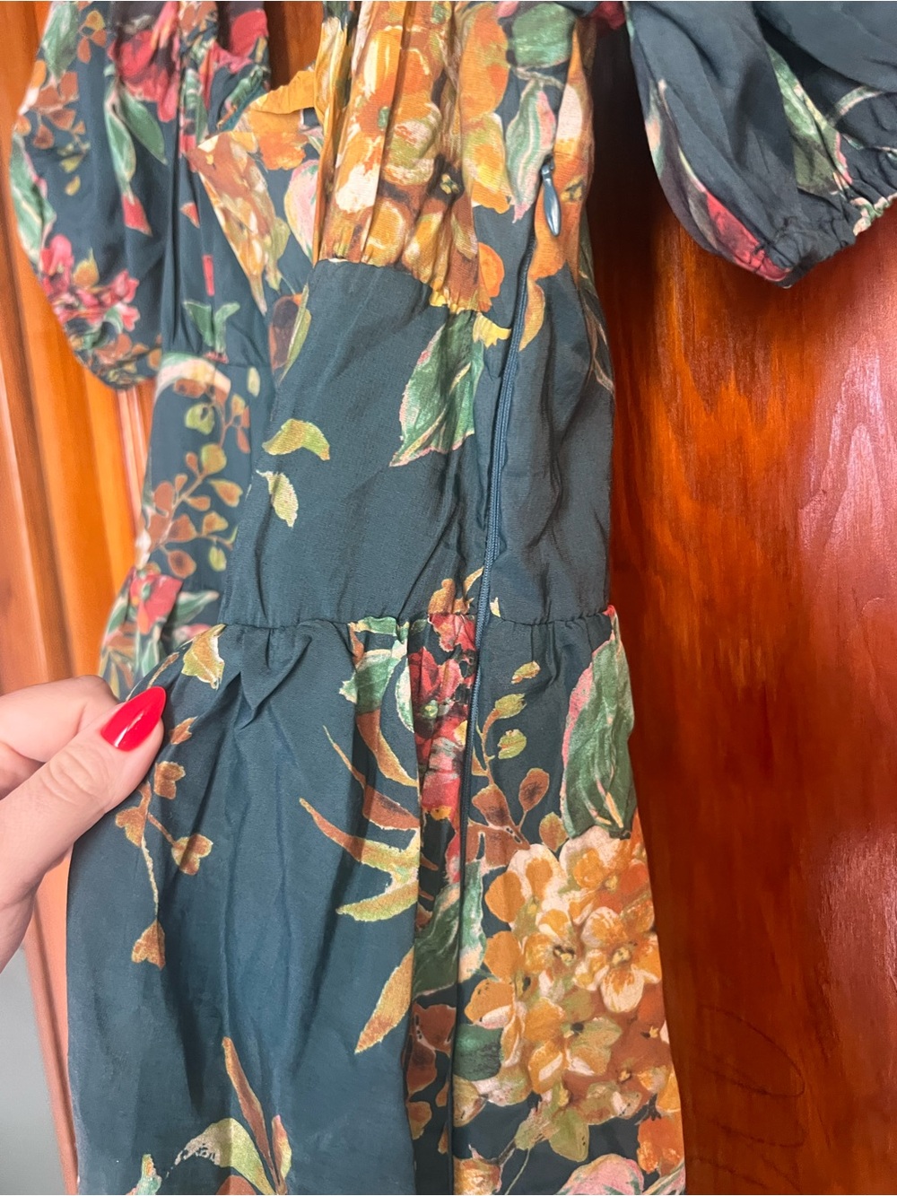 Lulus Large Adorable Tendencies Dark Teal Floral Puff Sleeve Midi Dress NWT - Picture 3 of 4